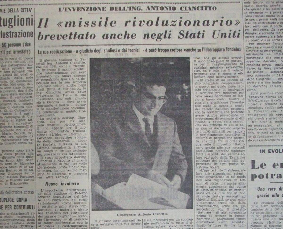 Il genio rivoluzionario del paternese Antonino Ciancitto - 