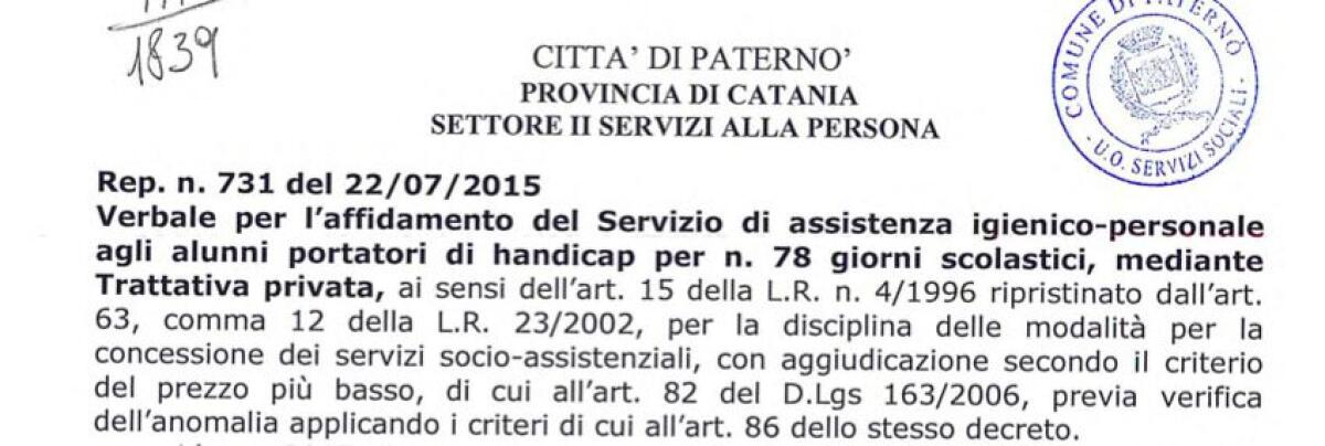 I servizi per i portatori d’handicap nelle scuole: affido provvisorio alla ditta - 