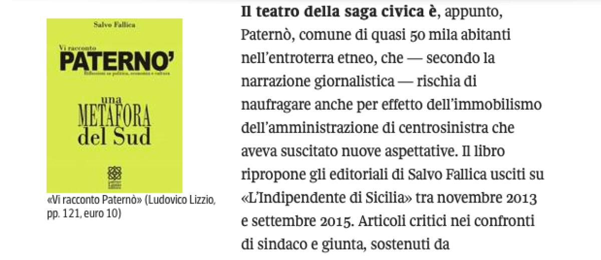 “Vi racconto Paternò” recensito da corriere.it - 