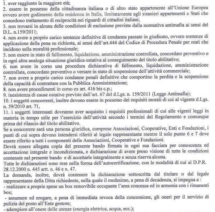PUBBLICATO IL BANDO PER L'ASSEGNAZIONE DI N.12 POSTEGGI ESTERNI A CURRONE