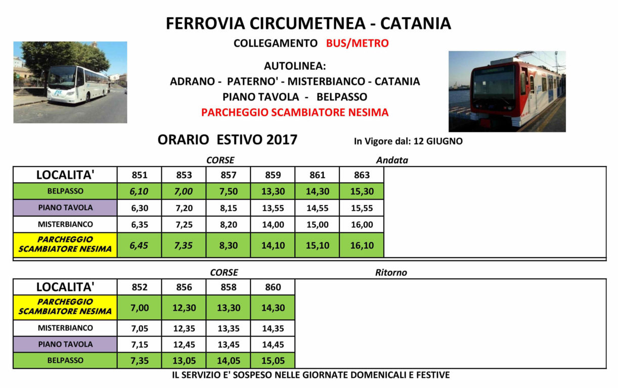BELPASSO: DAL 12 GIUGNO BUS NAVETTA DA BELPASSO PER LA STAZIONE NESIMA