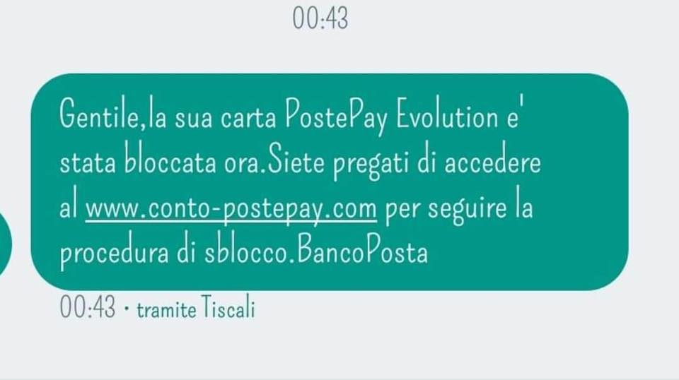 "LA TUA POSTE PAY È BLOCCATA", ATTENZIONE AL MESSAGGIO TRUFFA