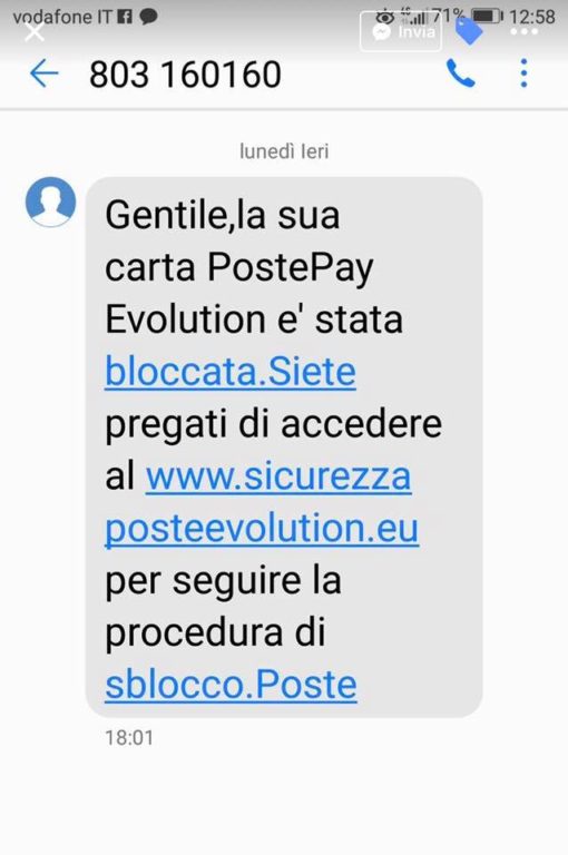 "LA TUA POSTE PAY È BLOCCATA", ATTENZIONE AL MESSAGGIO TRUFFA