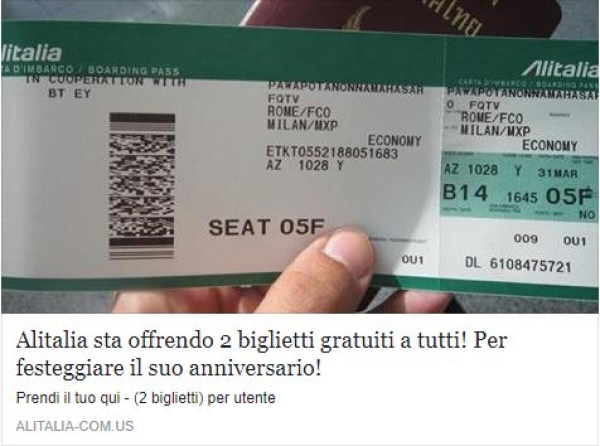 SU FACEBOOK IL CONCORSO DEI BIGLIETTI AEREI GRATIS: MA SI TRATTA DI UNA TRUFFA - 