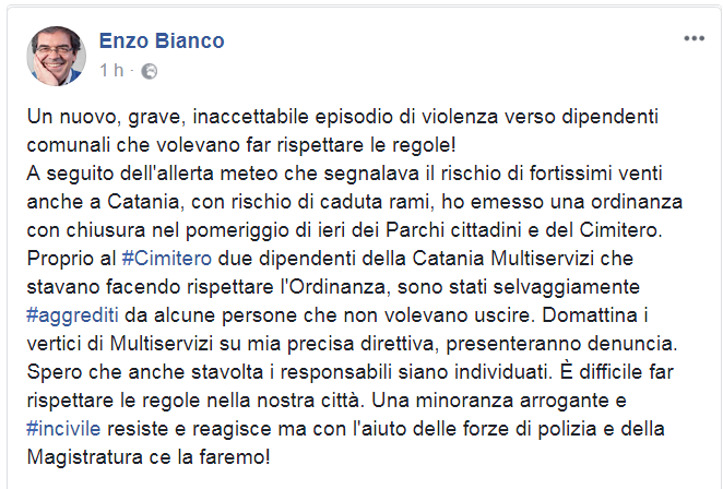 CATANIA: AGGREDITI DUE DIPENDENTI COMUNALI AL CIMITERO IERI POMERIGGIO