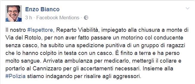 CATANIA: ISPETTORE DEI VIGILI PICCHIATO DA RAGAZZI