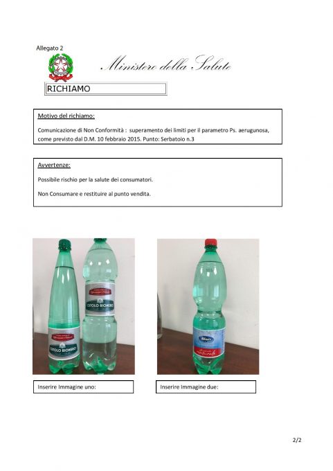 ACQUA MINERALE CON BATTERIO, SCATTA L'ALLERTA DEL MINISTERO DELLA SALUTE
