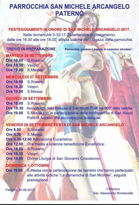 PATERNO': SAN MICHELE ARCANGELO 2017 - PROGRAMMA
