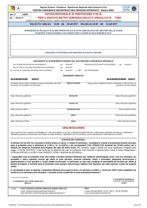 MALTEMPO, DOMANI “ALLERTA GIALLA” IN SICILIA