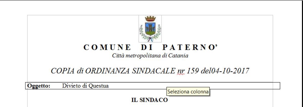 PATERNÒ : CHIARIMENTI SUL DIVIETO DI QUESTUA - 