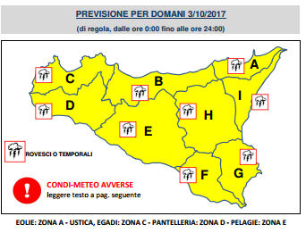 METEO SICILIA: DIRAMATA ALLERTA “GIALLA” PER DOMANI 3 OTTOBRE