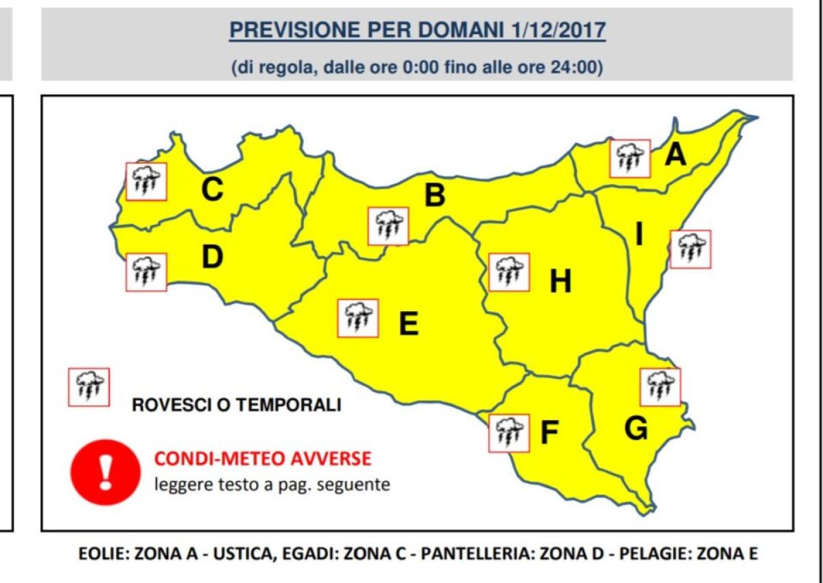 DOMANI "ALLERTA GIALLA" IN TUTTA LA SICILIA - 