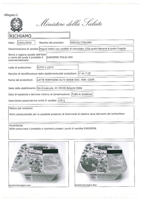Eurospin richiama yogurt per possibile presenza di plastica: l’allarme del Ministero