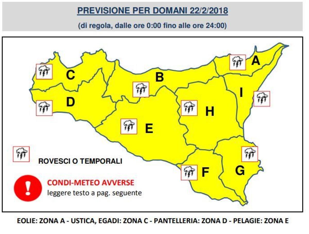 Meteo Sicilia: La Protezione Civile dirama allerta gialla per domani - 