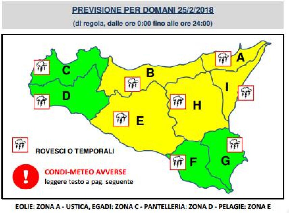 DOMANI 25 FEBBRAIO, DOMENICA DA "ALLERTA GIALLA" - 
