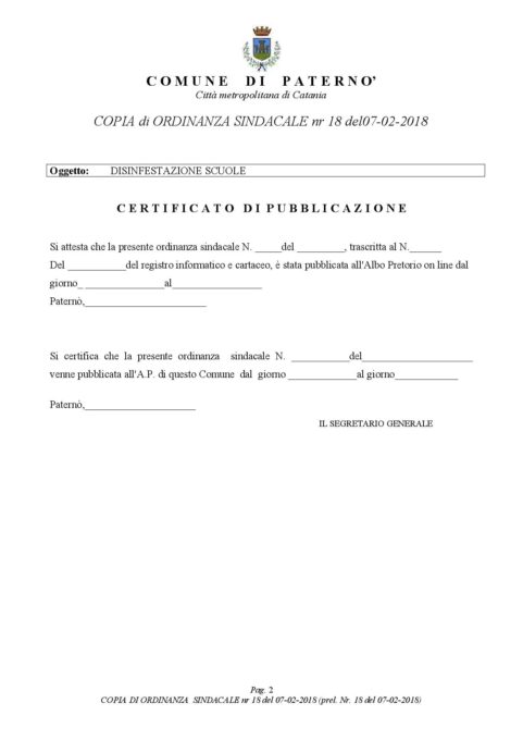 PATERNO': Scuole comunali chiuse per disinfestazione