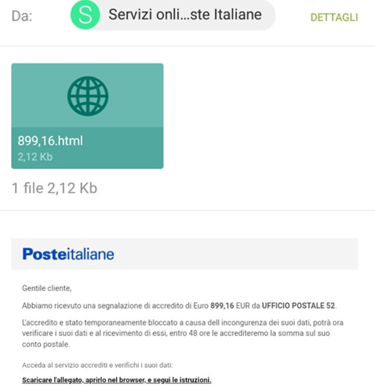 ATTENZIONE: False mail Poste italiane con accredito da ufficio postale 52 - 