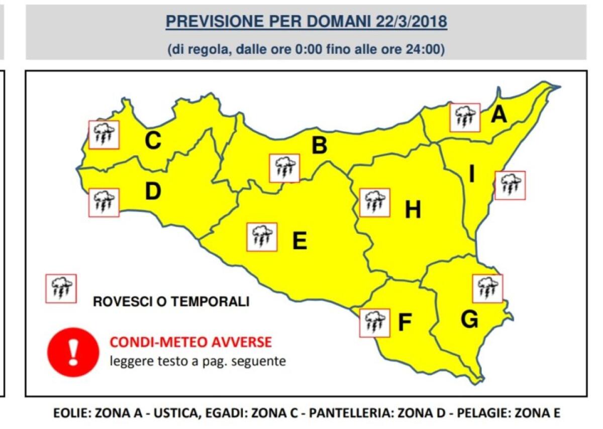 METEO: "ALLERTA GIALLA" PURE DOMANI 22 MARZO - 