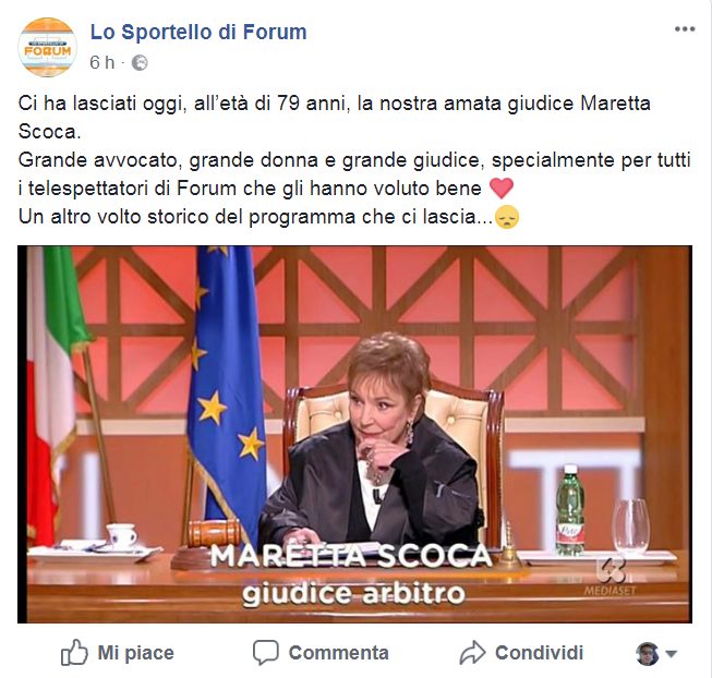 E' morta Maretta Scoca, giudice di Forum