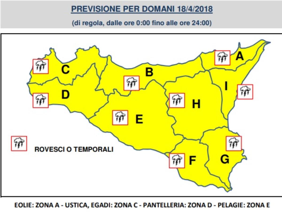 Allerta gialla domani per tutta la Sicilia, il bollettino della protezione civile - 