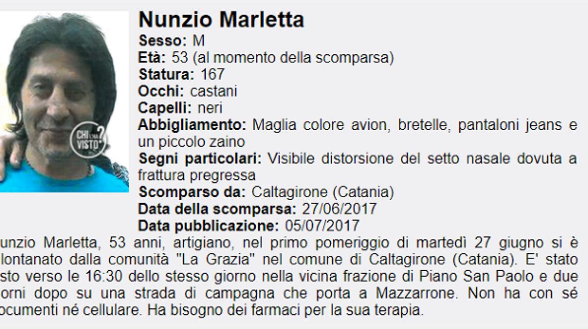 BELPASSO: Il sindaco Caputo: "Compiere ogni sforzo per ritrovare Nuccio Marletta, scomparso dieci mesi fa" - 