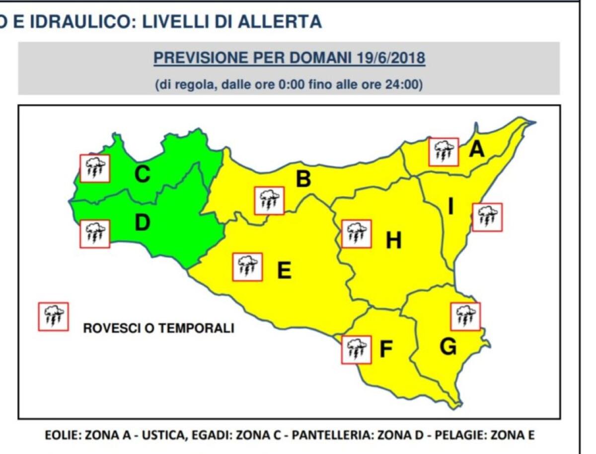 METEO SICILIA: DIRAMATA ALLERTA “GIALLA” PER DOMANI 19 GIUGNO - 
