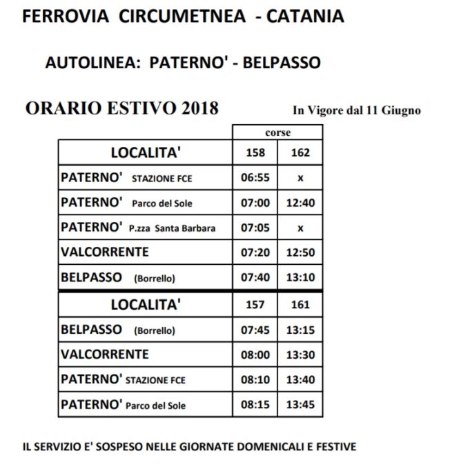 DA DOMANI IN VIGORE L'ORARIO ESTIVO FERROVIA ED AUTOLINEA