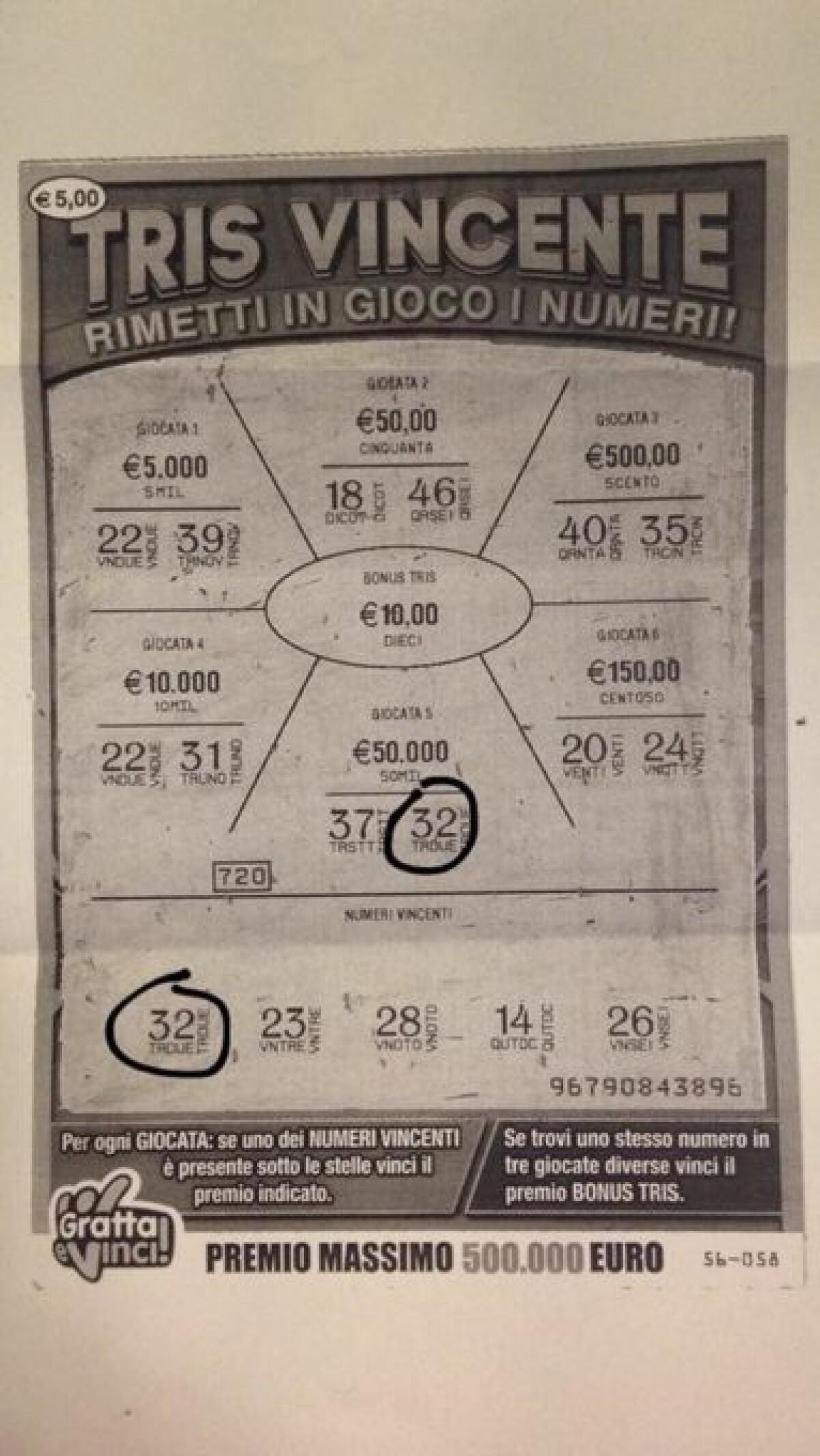 PATERNO': GRATTA E VINCI DA 50 MILA EURO - 