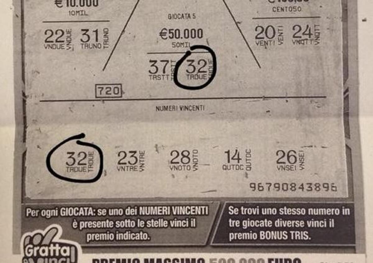 PATERNO': VINTI 50 MILA EURO CON IL "GRATTA E VINCI" - 