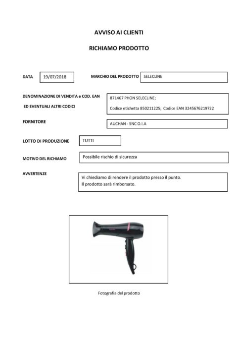 "NON UTILIZZARE IL PHON SELECLINE", AUCHAN E SIMPLY RICHIAMANO L'ARTICOLO