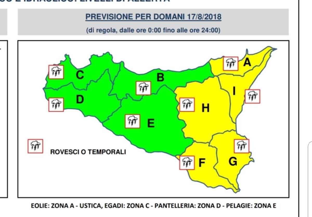 ALLERTA METEO SICILIA: CODICE GIALLO PURE PER DOMANI - 