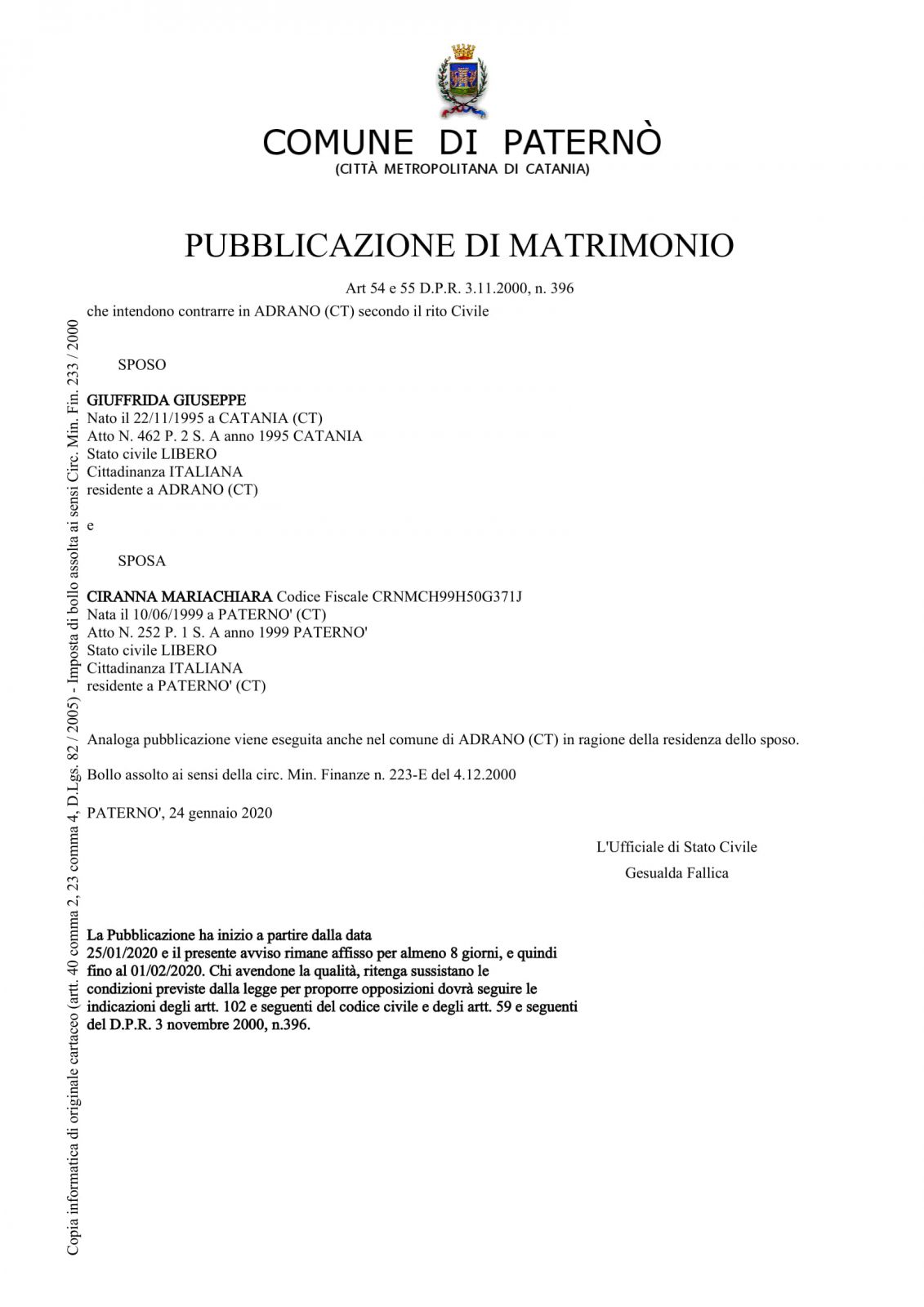 PUBBLICAZIONI DI MATRIMONIO