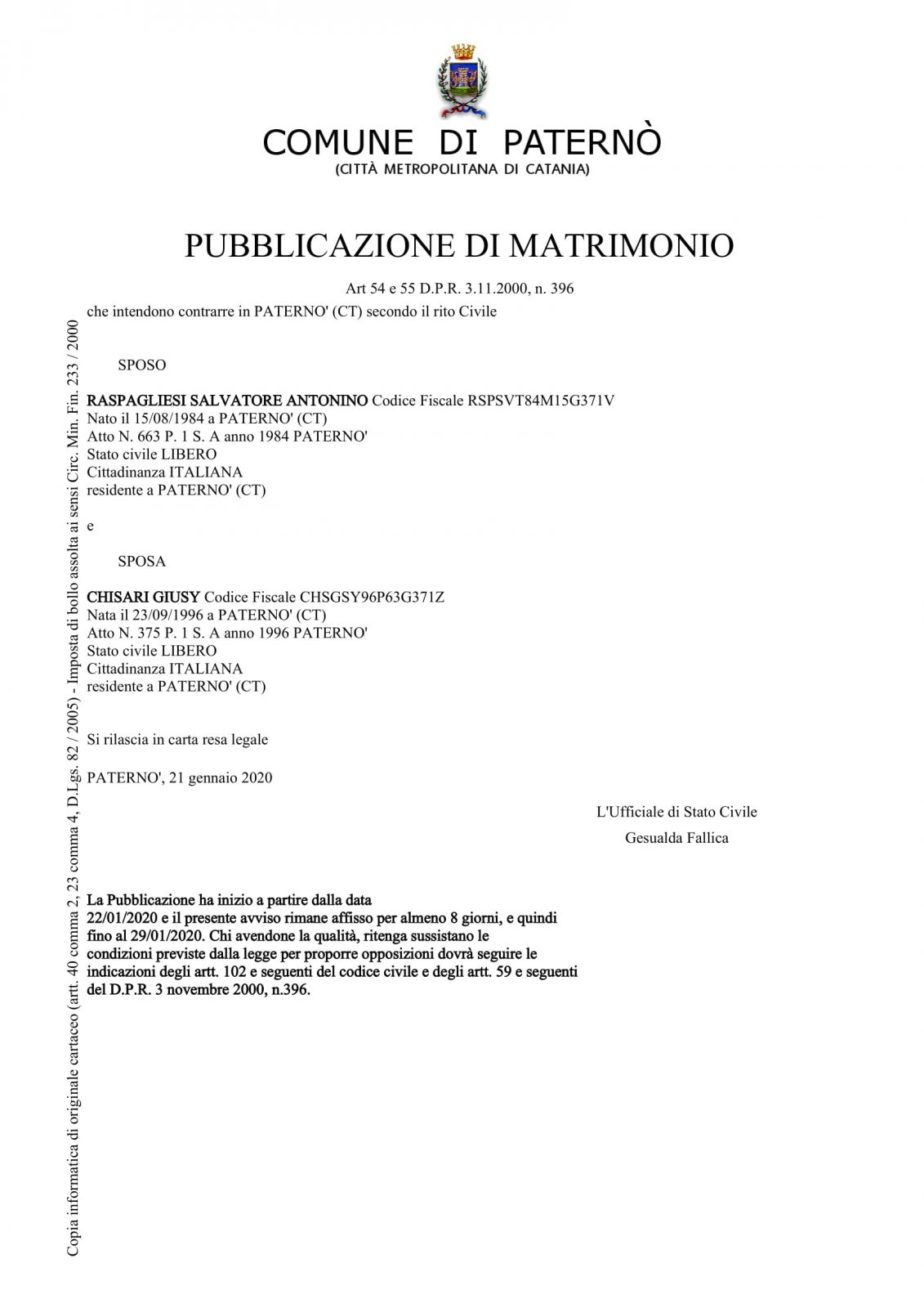 PUBBLICAZIONI DI MATRIMONIO