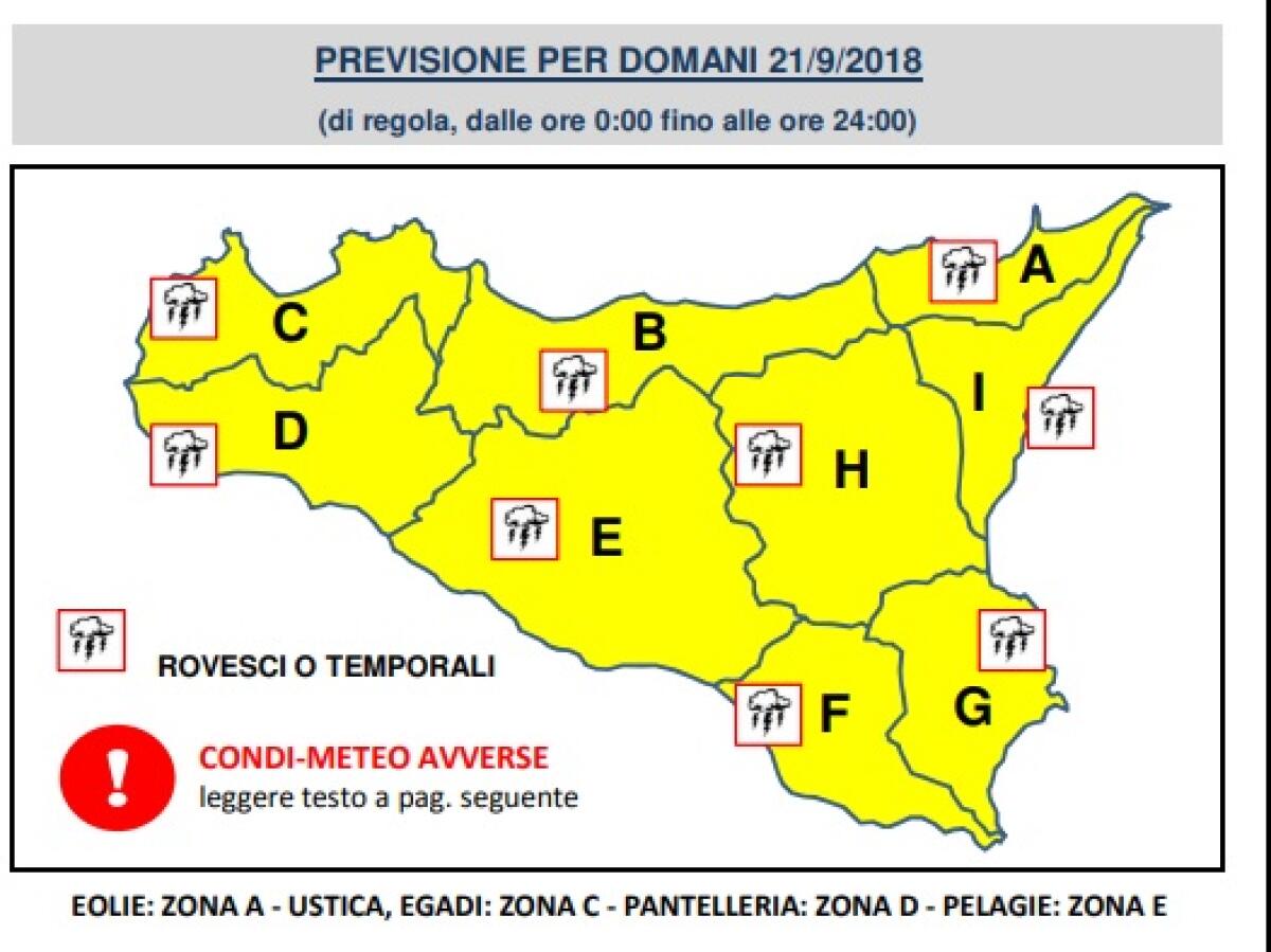 ALLERTA GIALLA PER LA GIORNATA DI DOMANI 21 SETTEMBRE - 