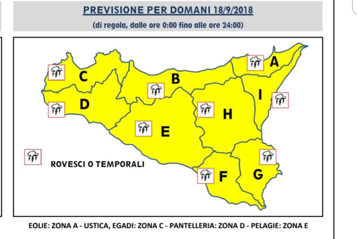 AVVISO PROTEZIONE CIVILE 18 SETTEMBRE: ALLERTA GIALLA IN TUTTA LA SICILIA - 