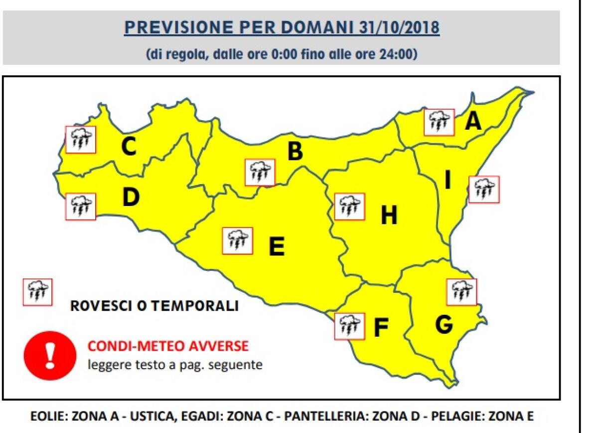 DOMANI ALLERTA 'GIALLA' PER RISCHIO IDROGEOLOGICO IN TUTTA LA SICILIA - 