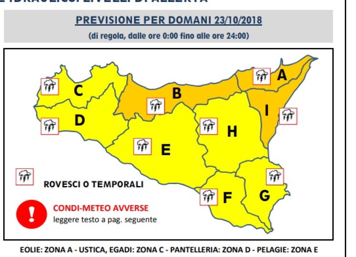 ALLERTA ARANCIONE PER DOMANI SUL SETTORE NORDORIENTALE, GIALLA SUL RESTO DELL’ISOLA - 
