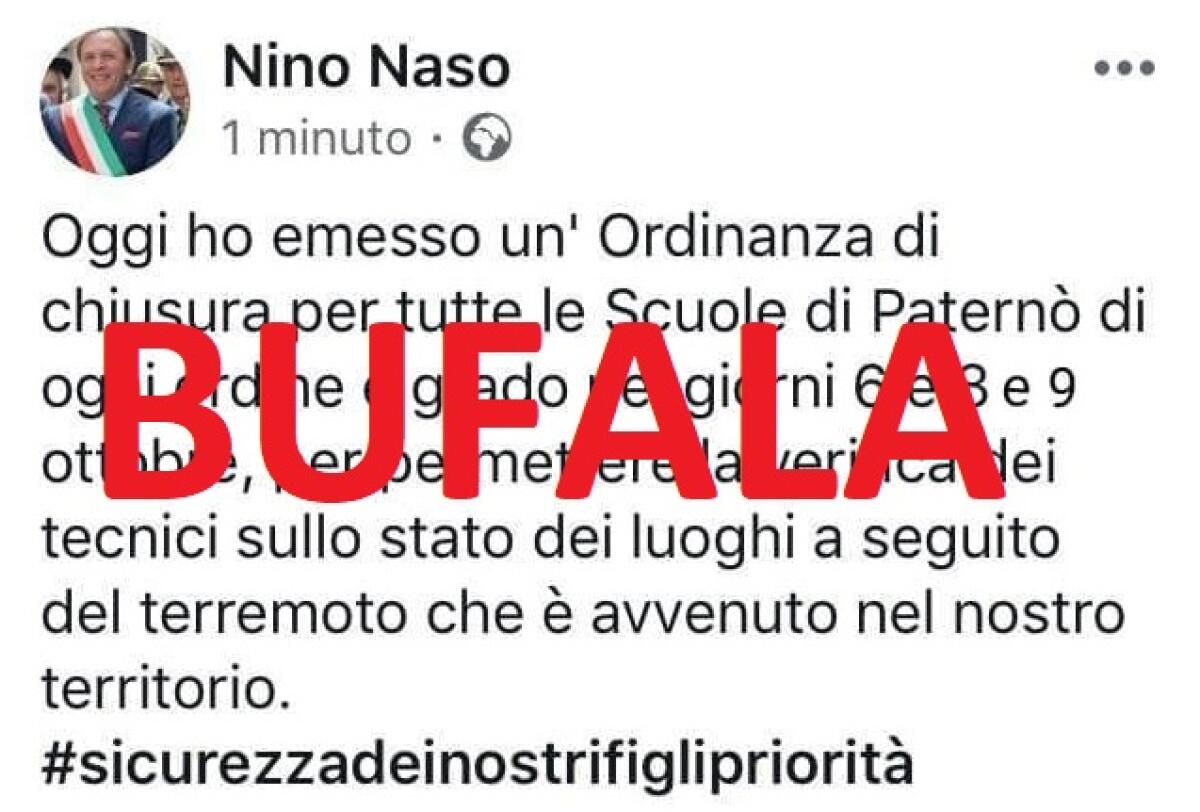 PATERNÒ :DOMANI SCUOLE REGOLARMENTE APERTE - 