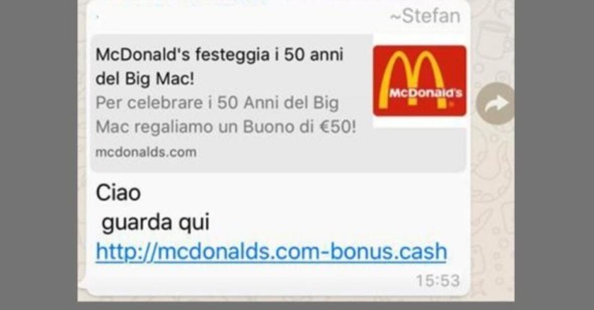 WHATSAPP, OCCHIO AL FINTO COUPON MCDONALD'S: SE CLICCATE, DATI PERSONALI A RISCHIO - 