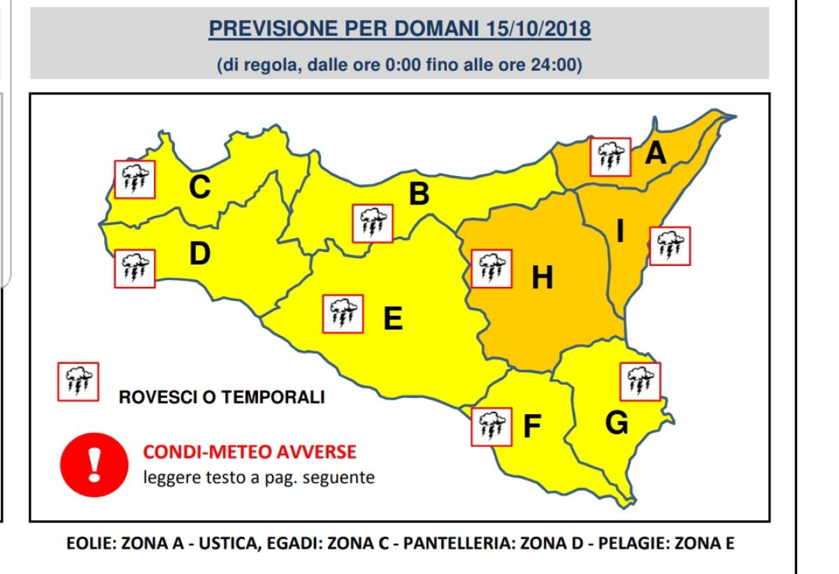 ALLERTA ARANCIONE SUL SETTORE NORDORIENTALE, GIALLA SUL RESTO DELL'ISOLA - 