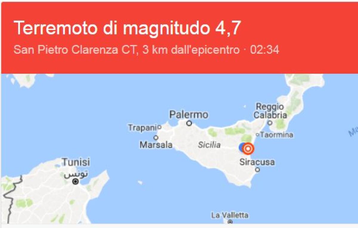 FORTISSIMA SCOSSA DI TERREMOTO, CON EPICENTRO SANTA MARIA DI LICODIA - I DATI - 