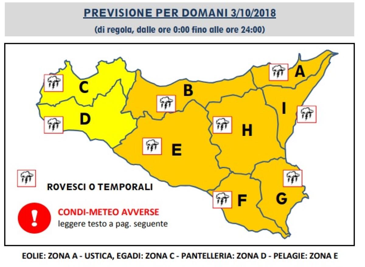 ALLERTA METEO ARANCIONE SULLA SICILIA ORIENTALE PER DOMANI 03 OTTOBRE - 