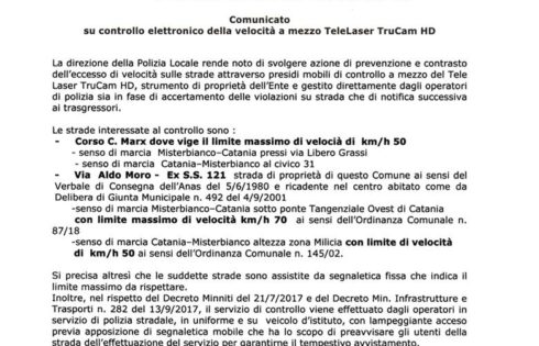 MISTERBIANCO - AUTOVELOX TRUCAM, LE POSTAZIONI EFFETTIVE