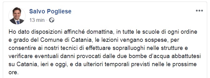 DOMANI SCUOLE CHIUSE A CATANIA