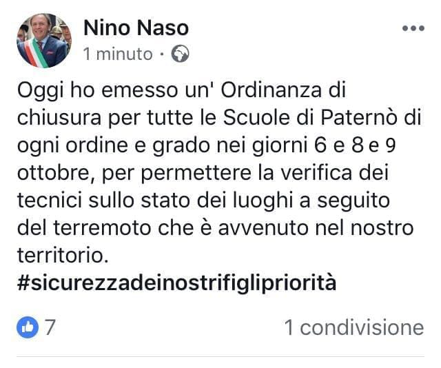 PATERNÒ :DOMANI SCUOLE REGOLARMENTE APERTE