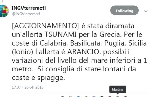 SISMA DI MAGNITUDO 6.8 AL LARGO DELLA GRECIA, AVVERTITO ANCHE A CATANIA