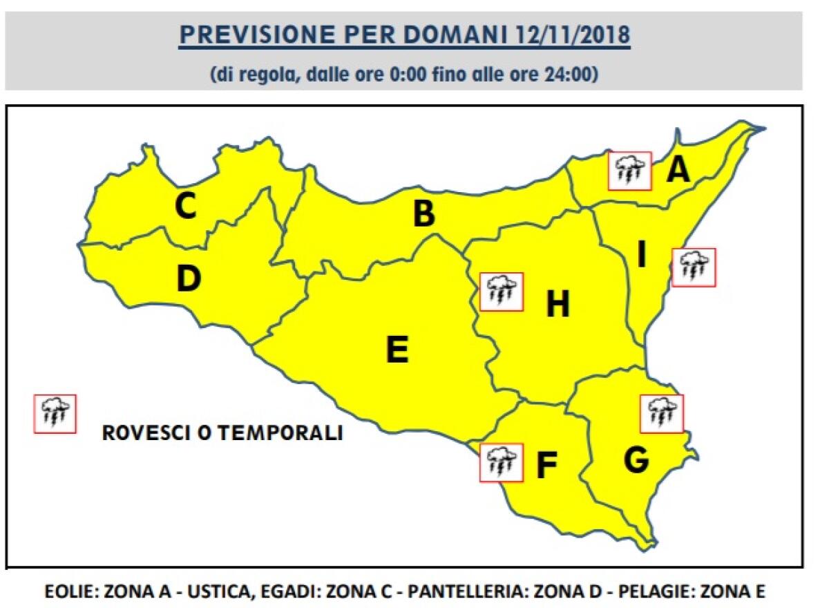 ALLERTA GIALLA PER TUTTA LA SICILIA, PER DOMANI 12 NOVEMBRE - 