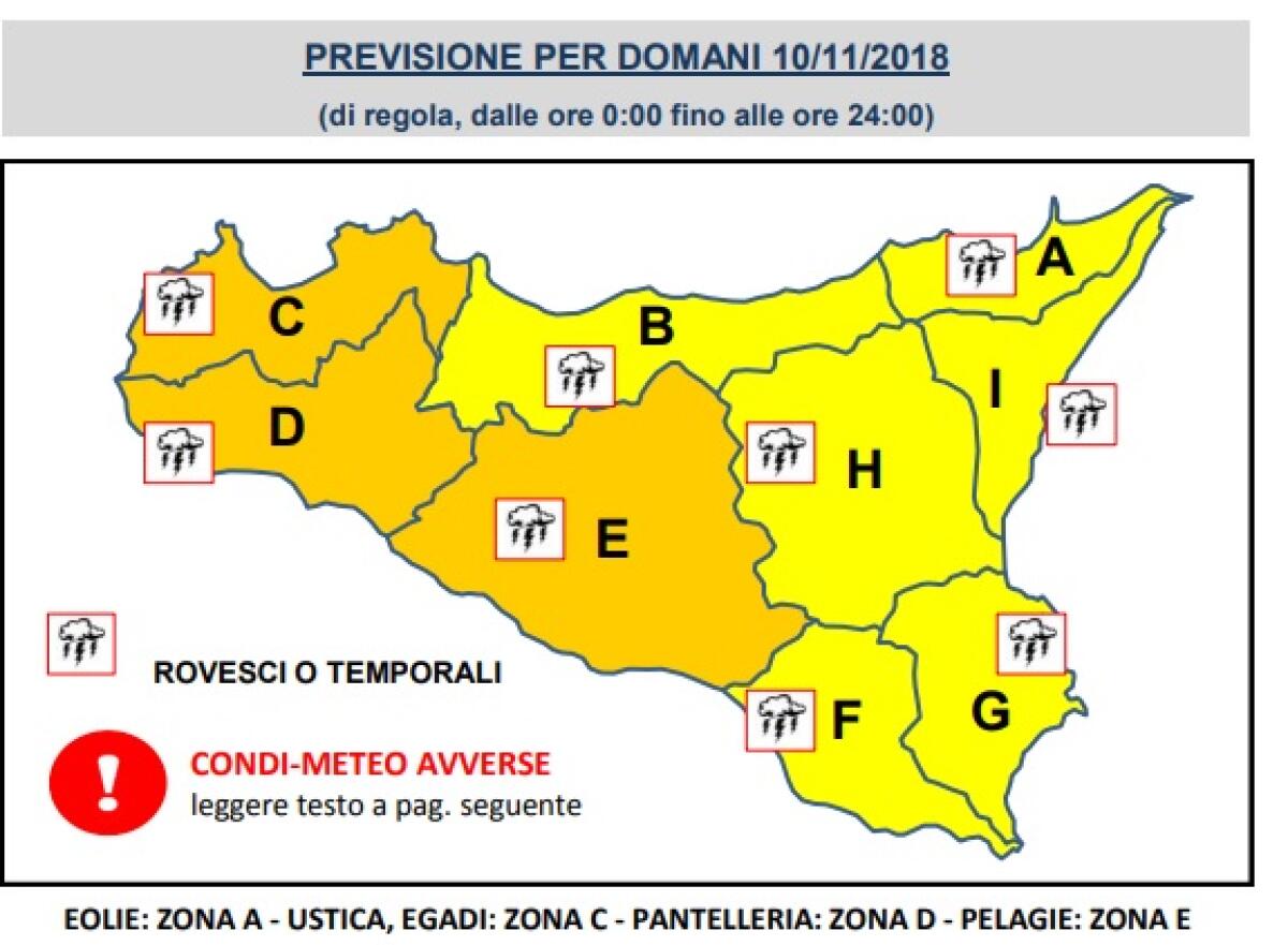METEO: SICILIA OVEST, ALLERTA ARANCIONE, GIALLA NEL RESTO DELLA SICILIA - 