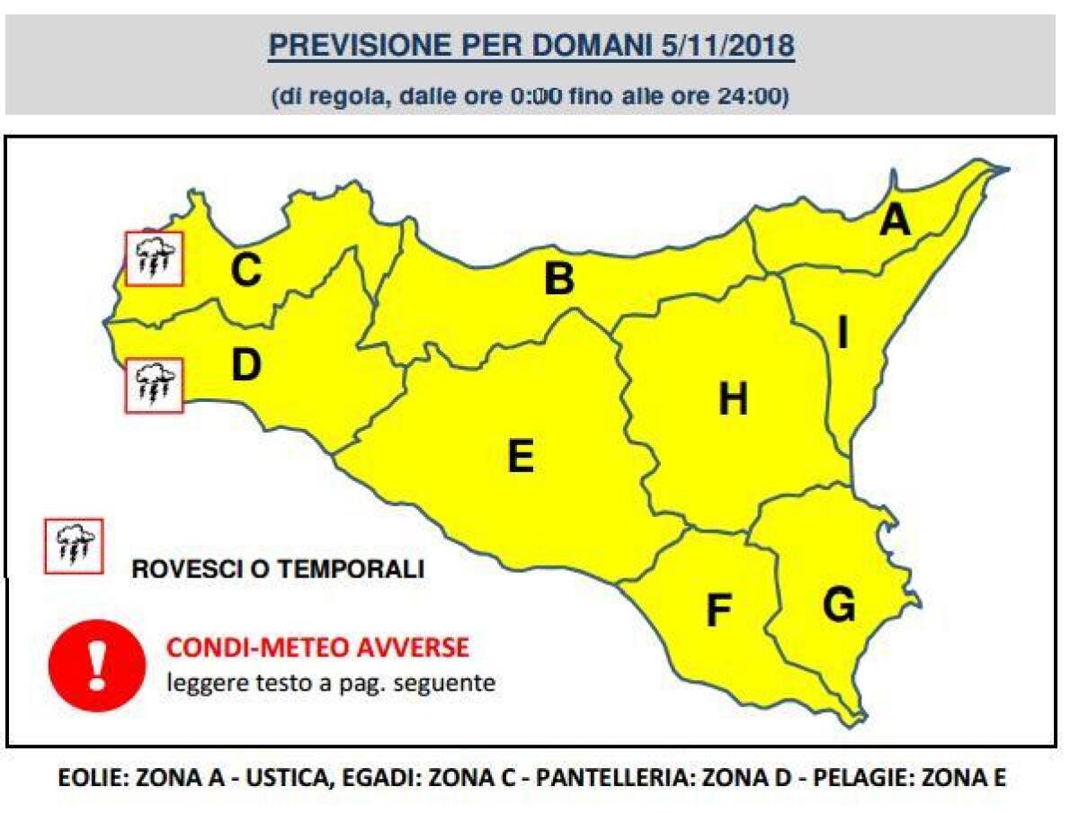 ALLERTA GIALLA IN TUTTA LA SICILIA PER LA GIORNATA DI DOMANI - 