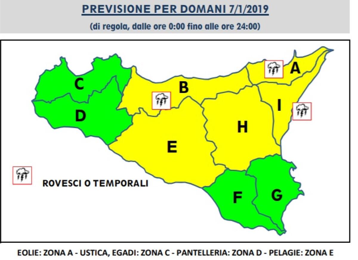 ALLERTA GIALLA, LUNEDÌ 7 GENNAIO, SU GRAN PARTE DELLA SICILIA - 